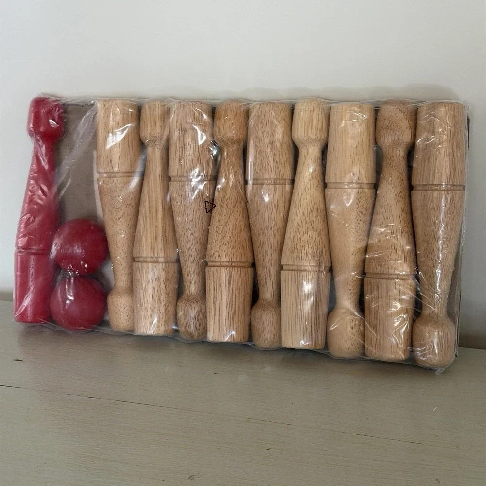 IKEA Kasta Wooden Bowling Set 10 Pin & 2 Balls, Vintage 1990s, New Old Stock